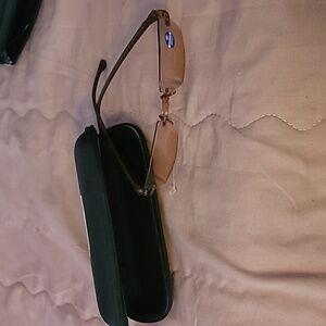 Rimless Eyeglasses with Versatile Black Case- Brown Arms & Tinting